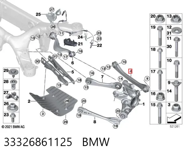 Brazo transversal izquierdo de suspensión trasera 33326861125 BMW