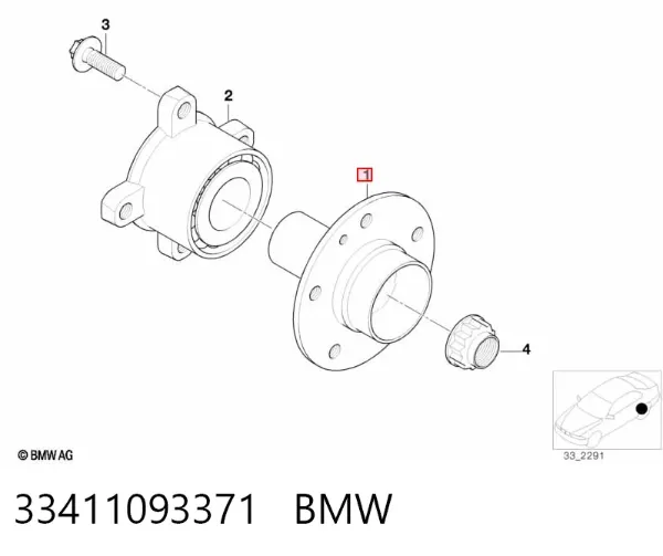 Cubo de rueda trasero 33411093371 BMW