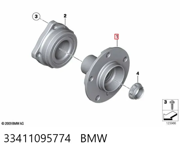 Cubo de rueda trasero 33411095774 BMW