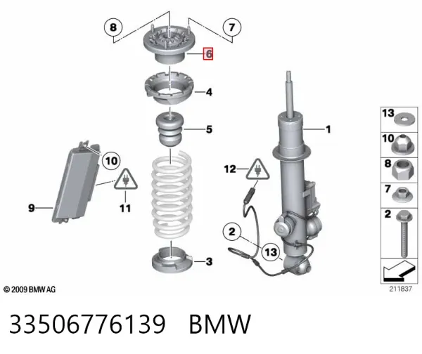 Copela de amortiguador trasero BMW 7 F01, F02, F03, F04