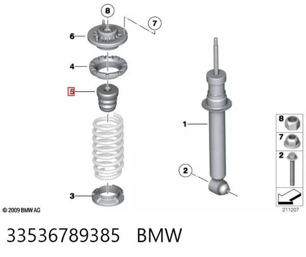 Tope de amortiguador trasero 33536789385 BMW