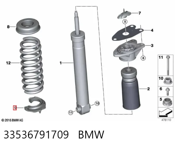 Aislador de resorte trasero inferior de goma 33536791709 BMW