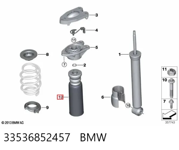 Tope de amortiguador trasero y guardapolvo 33536852457 BMW