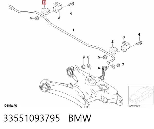 Buje de barra estabilizadora trasera 33551093795 BMW