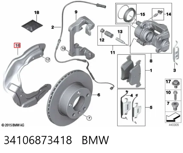 Protector de disco de freno delantero derecho 34106873418 BMW