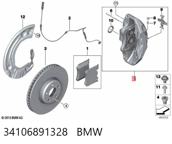 Pinza de freno delantera derecha 34106891328 BMW