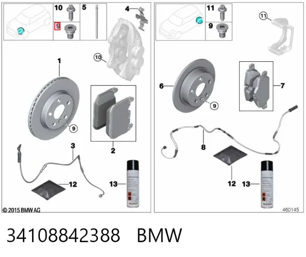 Pastillas de freno 34108842388 BMW