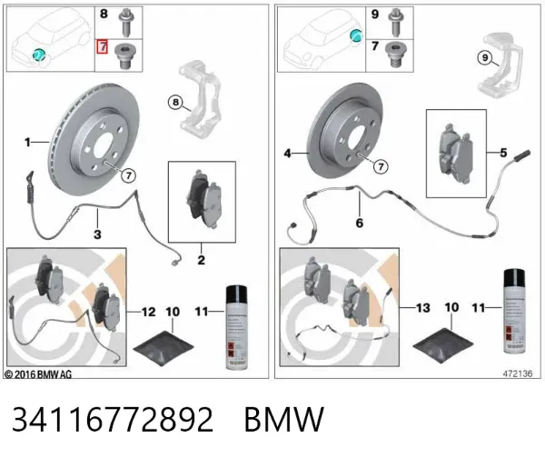 Pastillas de freno 34116772892 BMW