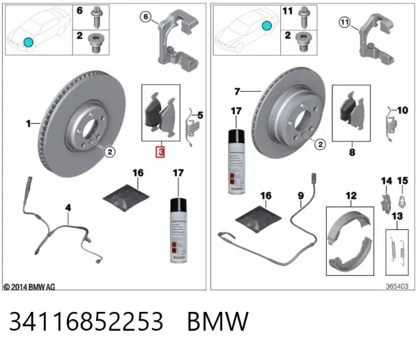 Pastillas de freno 34116852253 BMW
