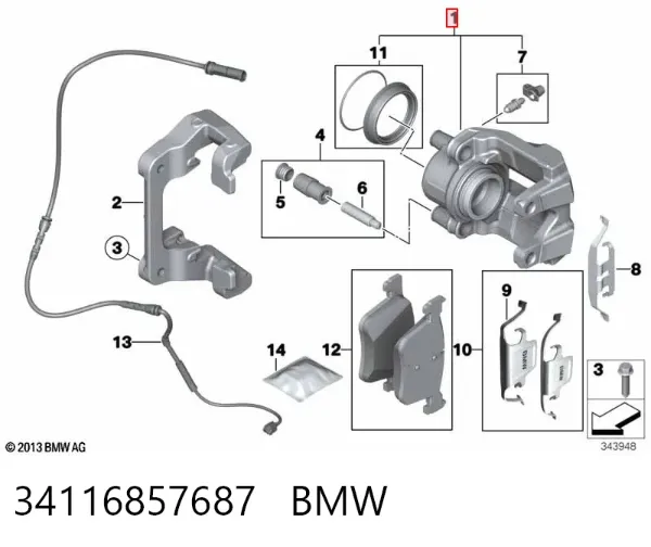 Pinza de freno delantera izquierda 34116857687 BMW