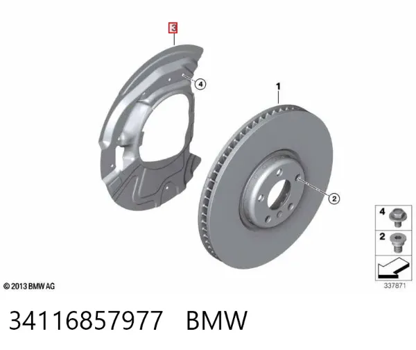 Protector del disco de freno delantero izquierdo 34116857977 BMW