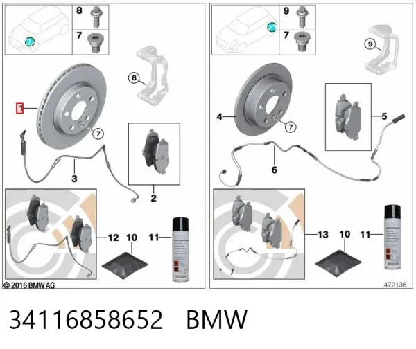 Disco de freno 34116858652 BMW