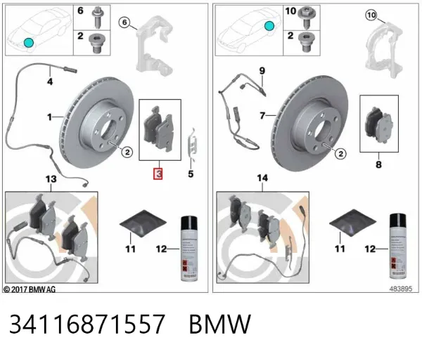 Pastillas de freno 34116871557 BMW