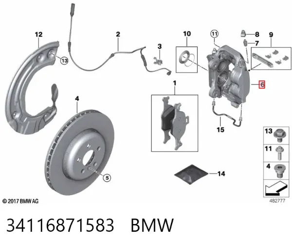 Pinza de freno delantera izquierda 34116871583 BMW