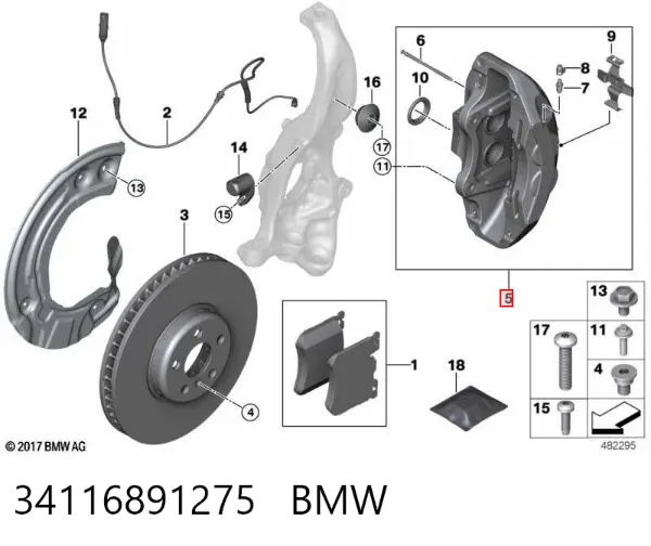 Pinza de freno delantera izquierda 34116891275 BMW