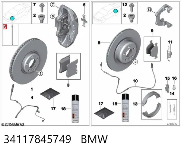 Juego de reparación de frenos delanteros 34117845749 BMW