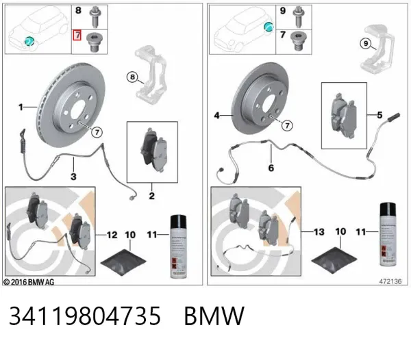 Pastillas de freno 34119804735 BMW