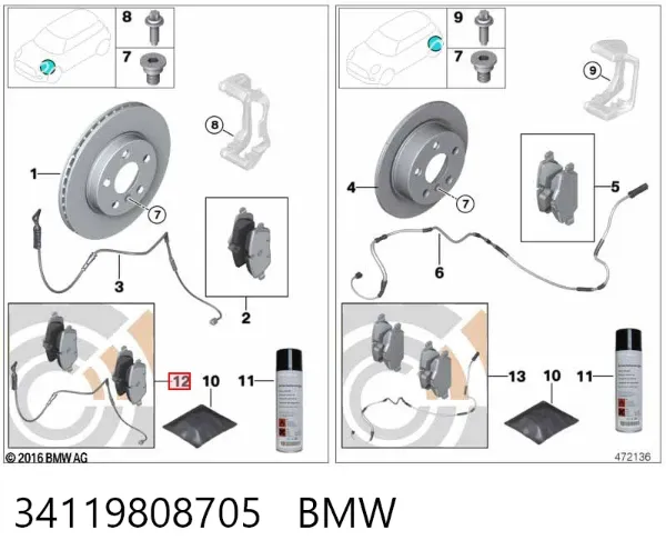 Pastillas de freno 34119808705 BMW