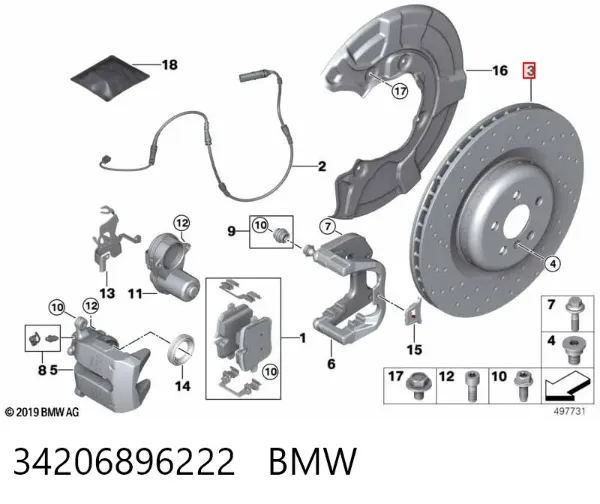 Disco de freno trasero 34206896222 BMW