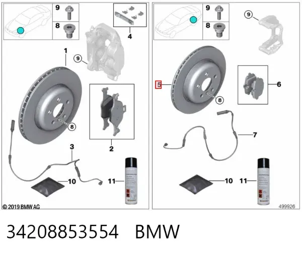 Disco de freno trasero 34208853554 BMW