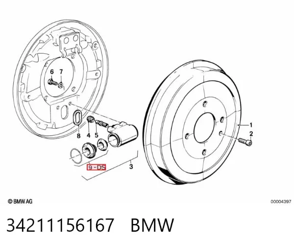 Cilindro de freno de rueda trasera 34211156167 BMW