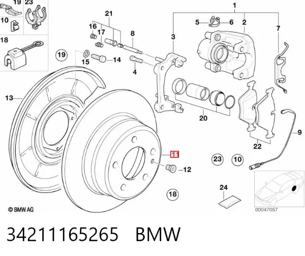 Disco de freno trasero 34211165265 BMW