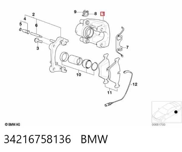 Pinza de freno trasera derecha 34216758136 BMW