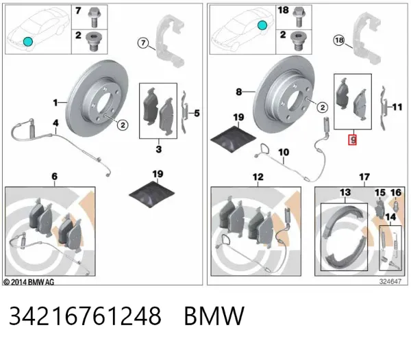 Pastillas de freno traseras 34216761248 BMW
