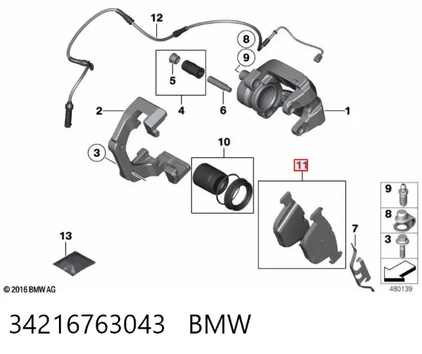 Pastillas de freno traseras 34216763043 BMW