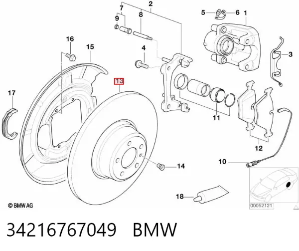 Disco de freno trasero 34216767049 BMW