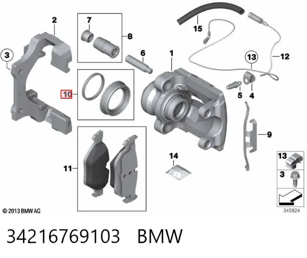 Kit de reparación de pinzas de freno trasero 34216769103 BMW