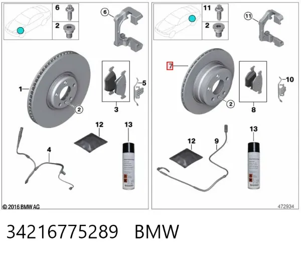 Disco de freno trasero 34216775289 BMW