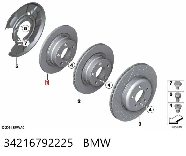 Disco de freno trasero 34216792225 BMW
