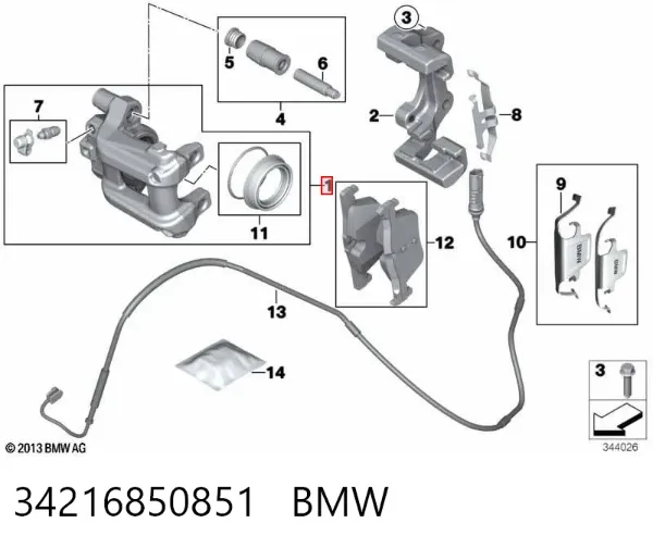 Pinza de freno trasera izquierda 34216850851 BMW