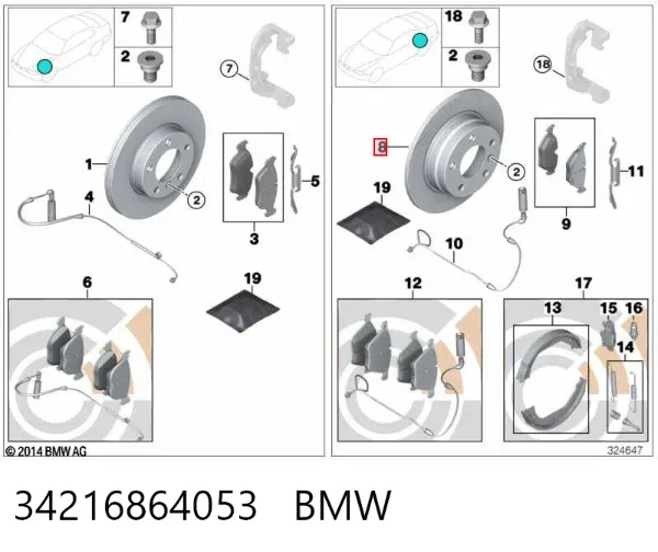 Disco de freno trasero 34216864053 BMW