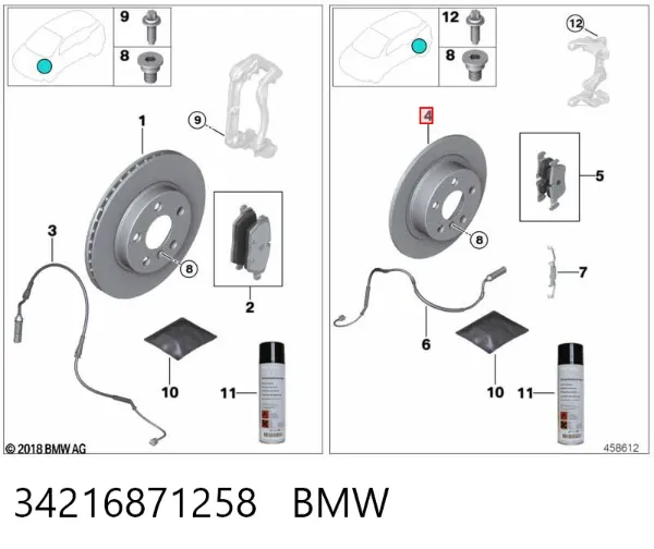 Disco de freno trasero 34216871258 BMW