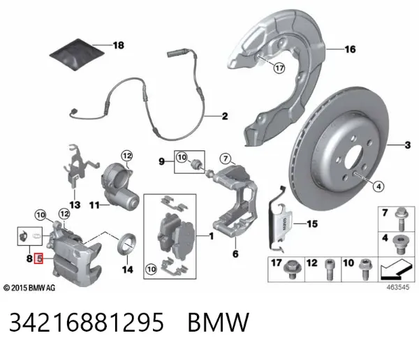 Pinza de freno trasera izquierda 34216881295 BMW