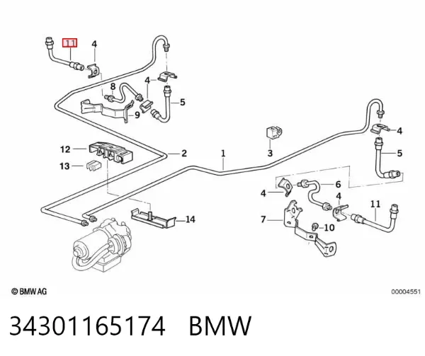 Latiguillo de freno trasero 34301165174 BMW
