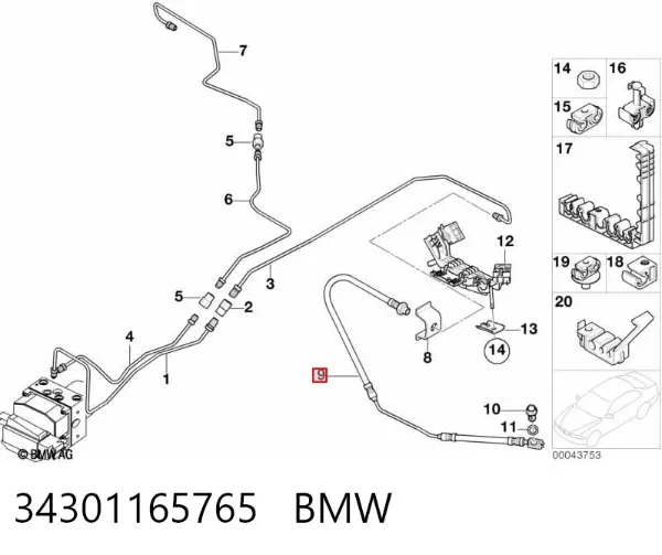 Latiguillo de freno trasero izquierdo 34301165765 BMW