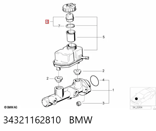 Tapa del depósito del cilindro maestro de freno 34321162810 BMW