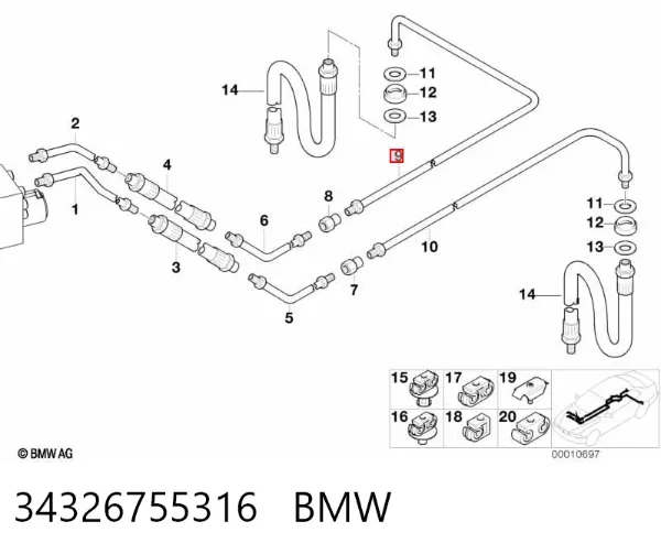 Latiguillos de freno trasero derecho 34326755316 BMW