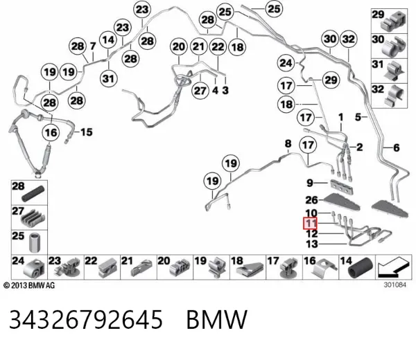 Latiguillos de freno trasero derecho 34326792645 BMW
