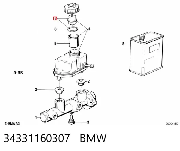 Tapa del depósito del cilindro maestro de freno 34331160307 BMW