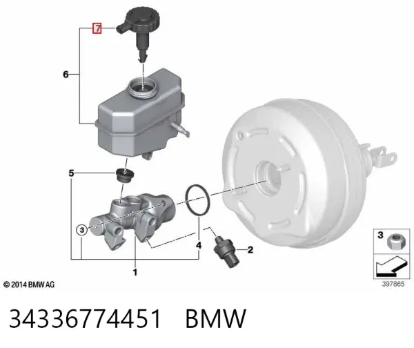 Tapa del depósito del cilindro maestro de freno 34336774451 BMW