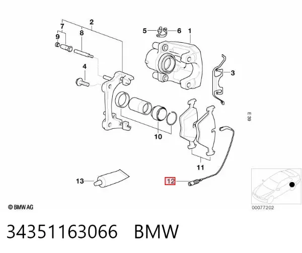 Sensor de desgaste de pastillas de freno trasero 34351163066 BMW
