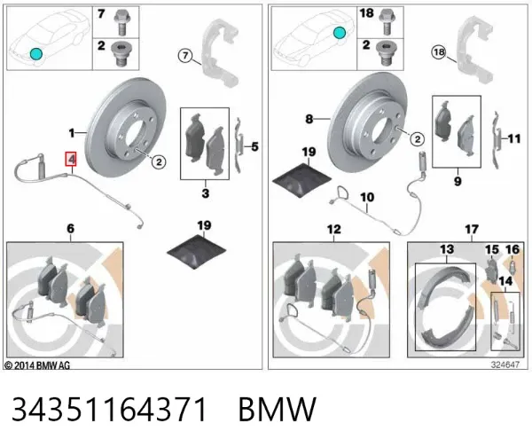 Sensor de desgaste de las pastillas de freno delanteras 34351164371 BMW