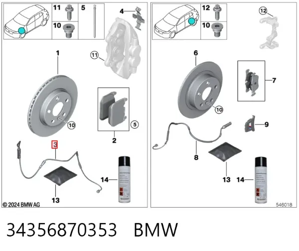 Sensor de desgaste de las pastillas de freno delanteras 34356870353 BMW