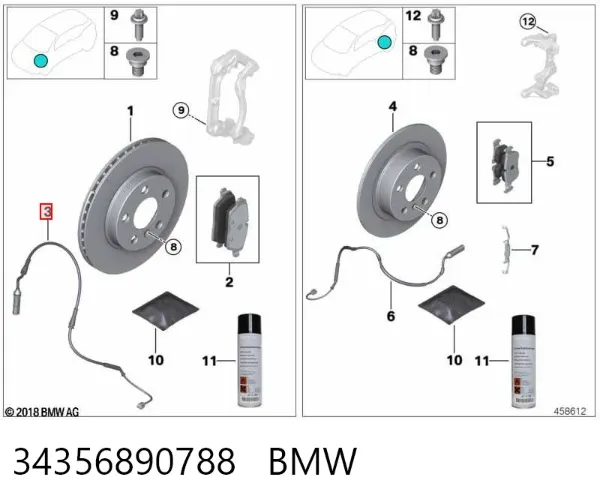 Sensor de desgaste de las pastillas de freno delanteras 34356890788 BMW