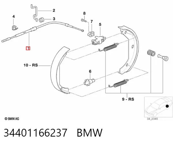 Cable de freno de mano trasero derecho 34401166237 BMW