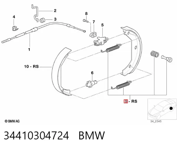Kit de montaje de zapatas de freno traseras 34410304724 BMW